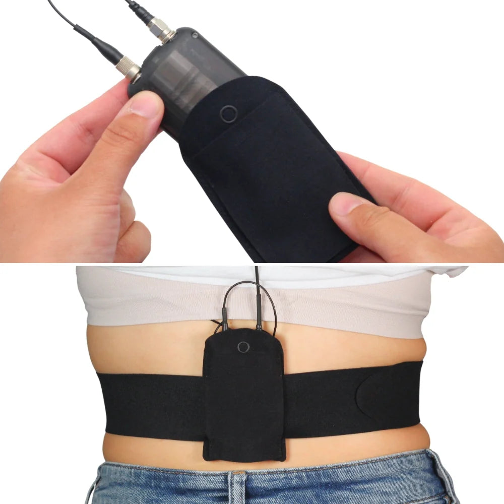 Black performance pouch with lanyard and round eyelet closure