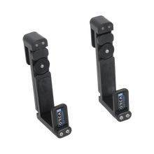 Aluminum lift system bracket with hinged arm and base plates, black finish