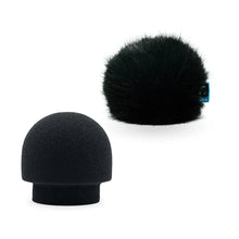 Black foam and black fur microphone windcovers, two pieces