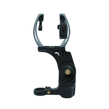 Black shock mount base with adjustable yoke and mounting ring
