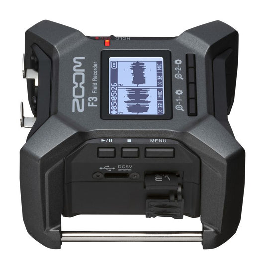 Zoom F3 field recorder top control and display view
