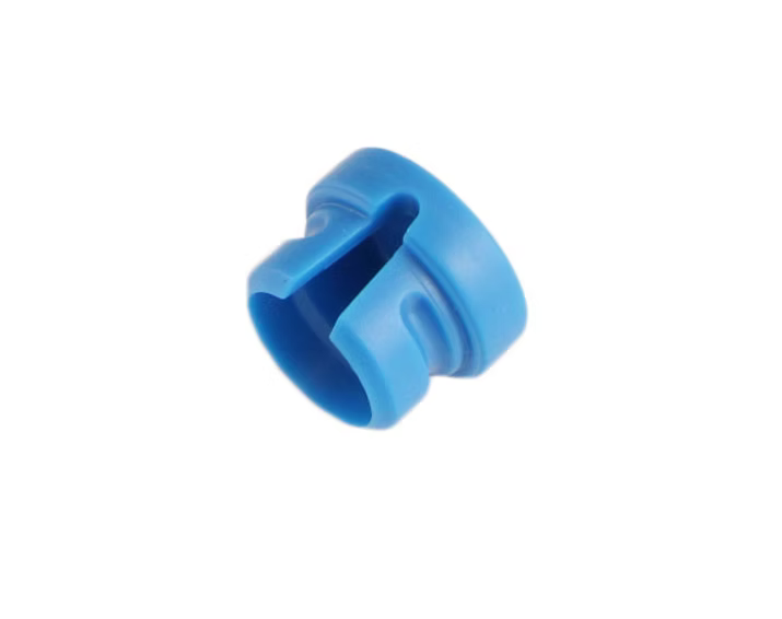 Blue low-profile XLR connector color cap with central locking tab