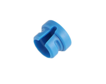 Blue low-profile XLR connector color cap with central locking tab