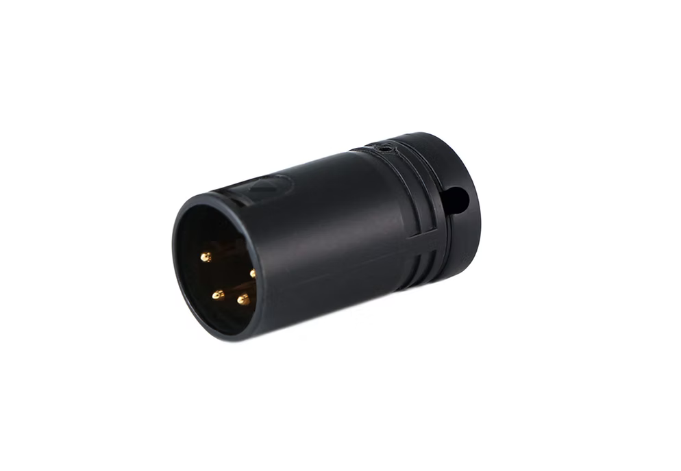 A-Shell low-profile right-angle 4-pin male XLR connector, black metal shell