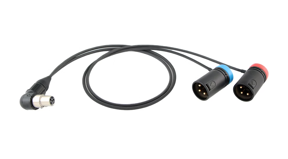 24-inch low-profile audio cable: TA5F plug to dual 3-pin XLR male connectors