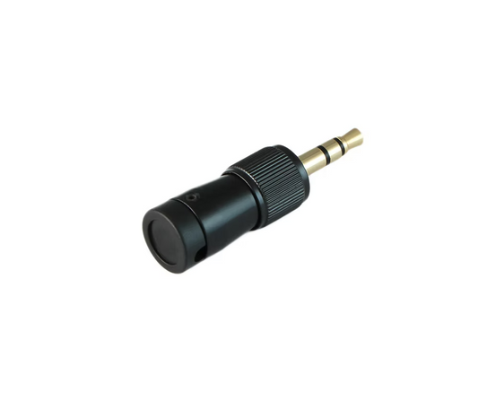 Low-profile 3.5mm TRS screw-lock audio plug, black with silver contact tip