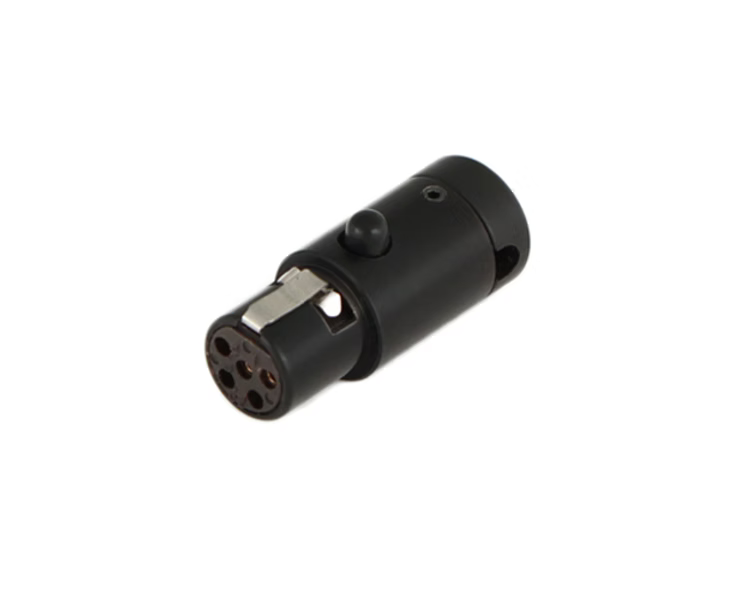 Black low-profile right-angle mini XLR male connector plug