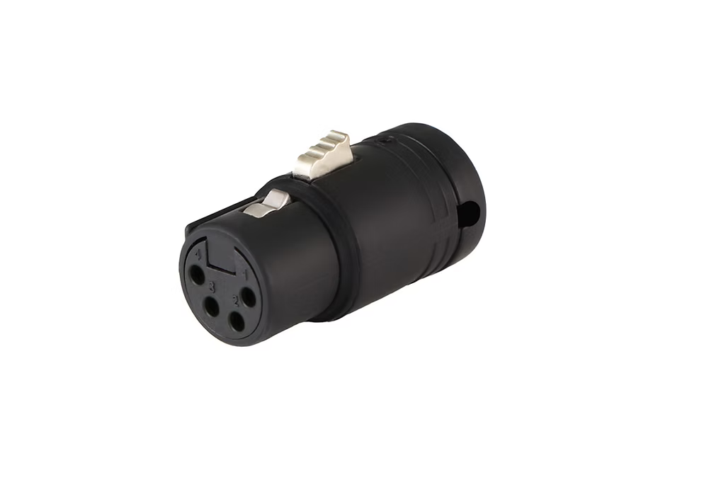 A-Shell low-profile right-angle XLR 4-pin female connector, black