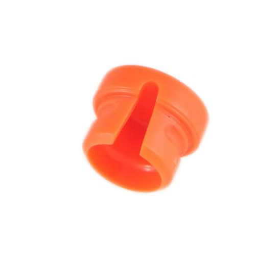 Orange low-profile XLR connector color cap with central locking tab
