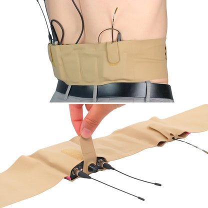 Beige double pouch waist strap with cable pass-through and transmitter holders