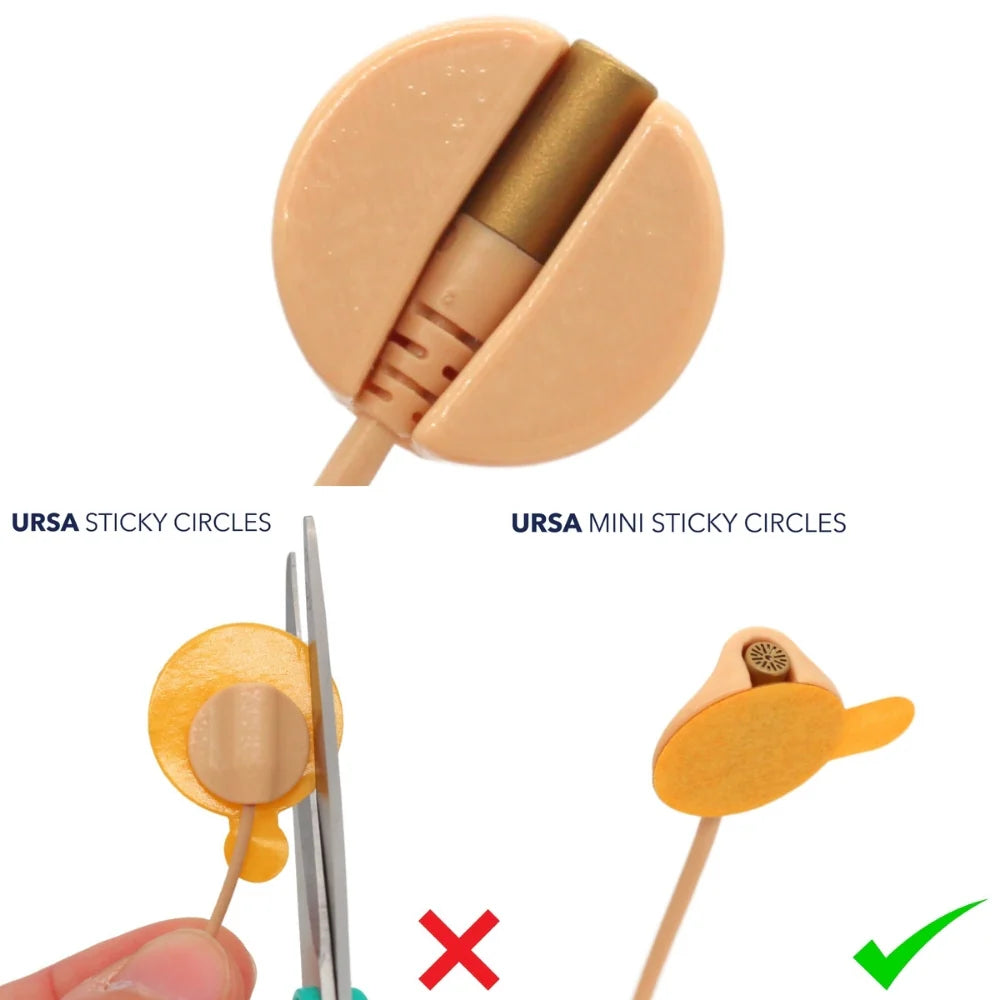 Mini sticky circles shown for placement: low-profile thin adhesive backing example