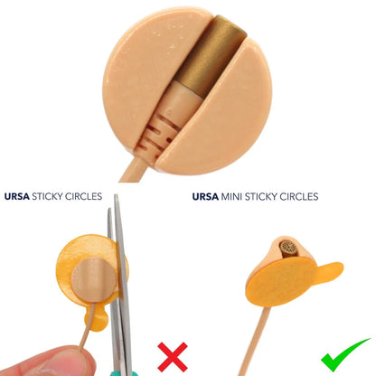 Mini sticky circles shown for placement: low-profile thin adhesive backing example