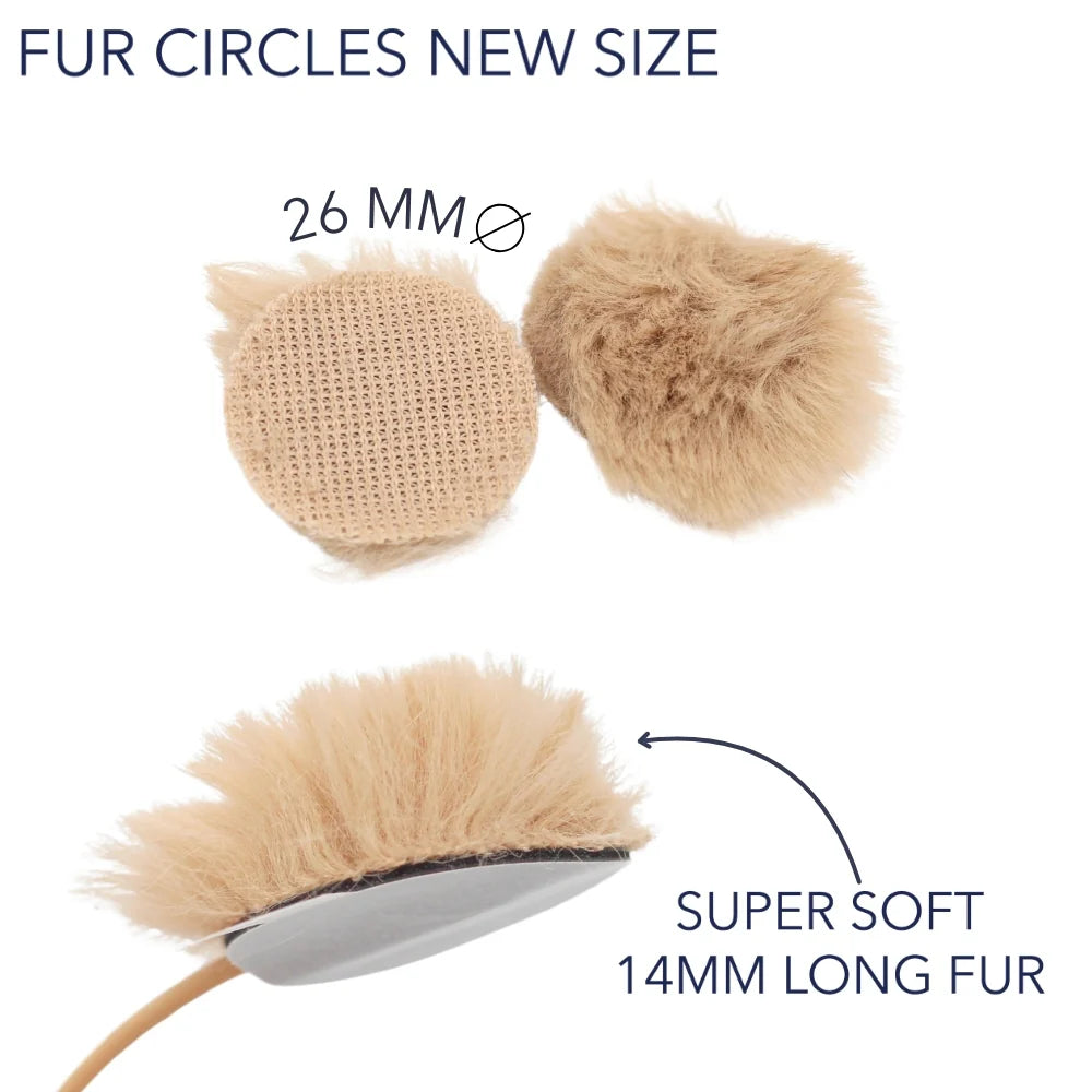 Beige fur circle wind covers showing 26 mm circles and super-soft 14 mm fur