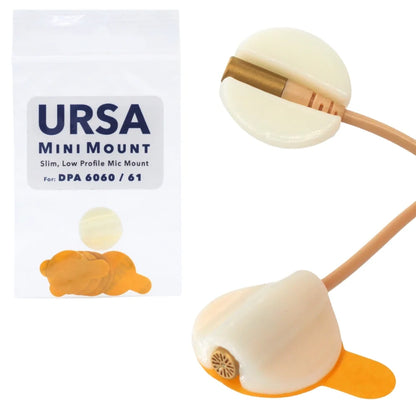 Cream mini microphone foam mount with brown tube inside, plus retail package display
