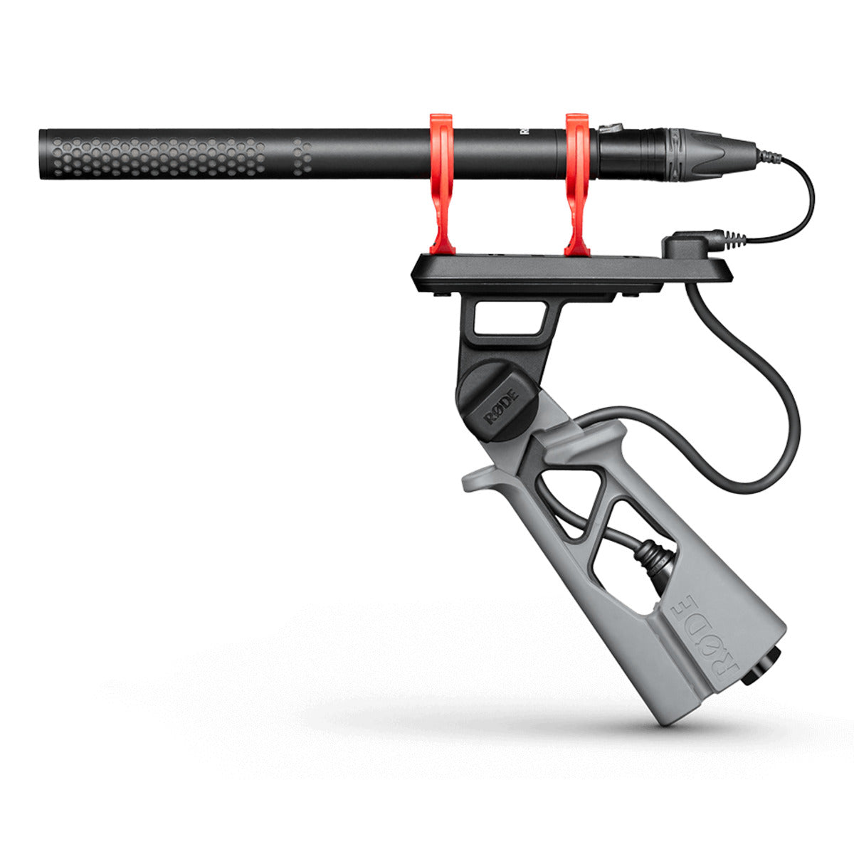 RØDE NTG5 shotgun microphone with pistol grip shock mount and XLR cable