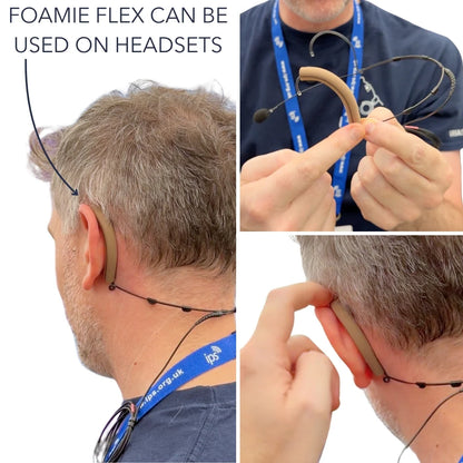 Caramel RF antenna saver foam placed along a headset antenna wire