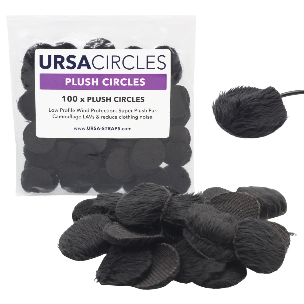 Black plush circle wind protection pieces, 100-pack in clear bag