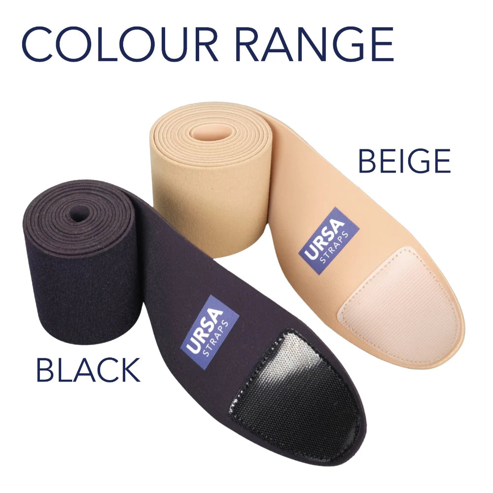 URSA belt straps in beige and black, rolled for storage