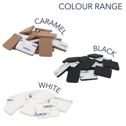 Foam pads in caramel, black, and white color options