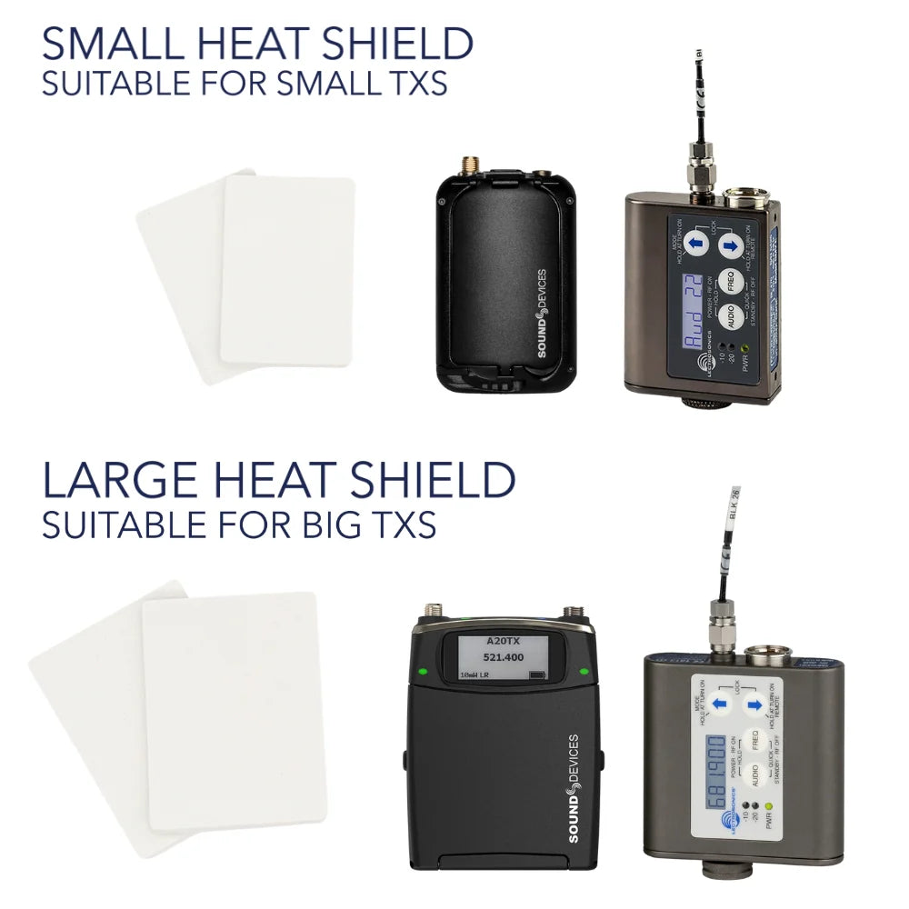 Heat shield foam pads in white and small white covers, shown for small and large setups