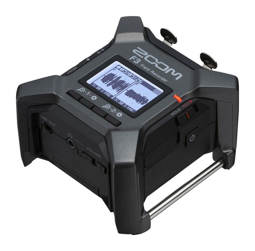 Zoom F3 2-channel 32-bit float field recorder angled front view