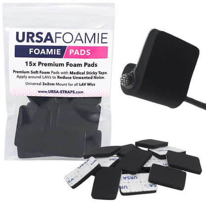 Black foam pads with medical sticky tape, 5-pack for reducing unwanted sound noise