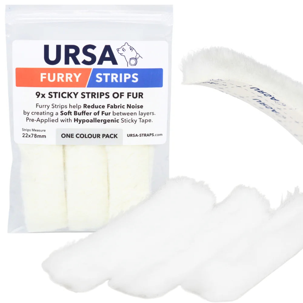 White fur sticky strips for reducing clothing noise, shown with retail pack
