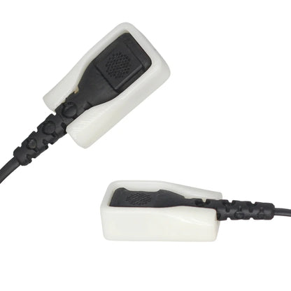 Beige MiniMount lav mic mount set with black adapter and cable housings