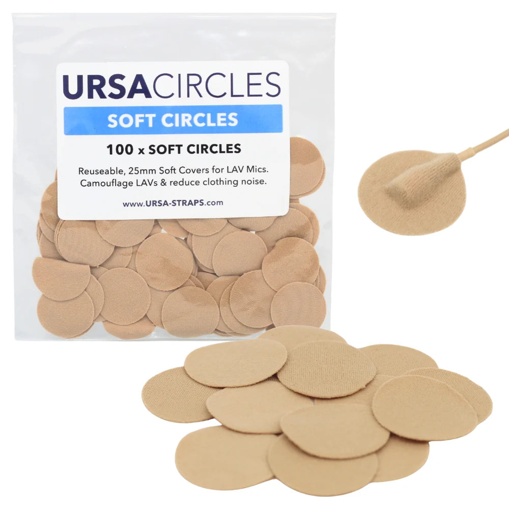 Beige round LAV mic soft cover pads, multipack of circular pads with stickies.