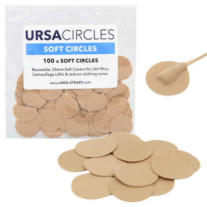 Beige round LAV mic soft cover pads, multipack of circular pads with stickies.