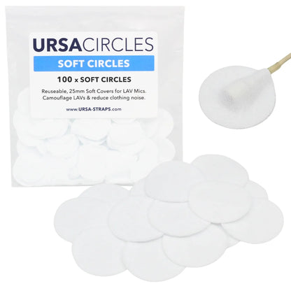 White round LAV mic soft cover pads, multipack of circular pads with stickies.