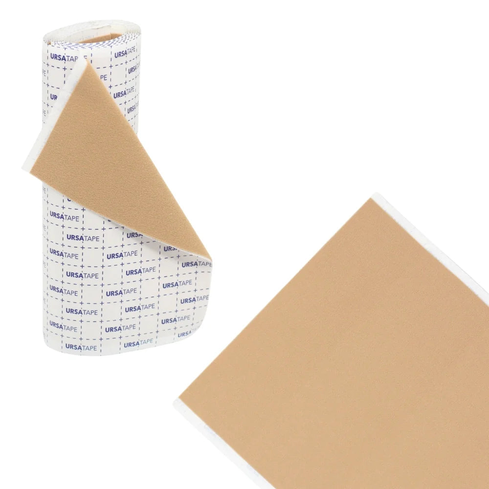 Beige URSA tape roll with printed backing and a matching beige tape sheet