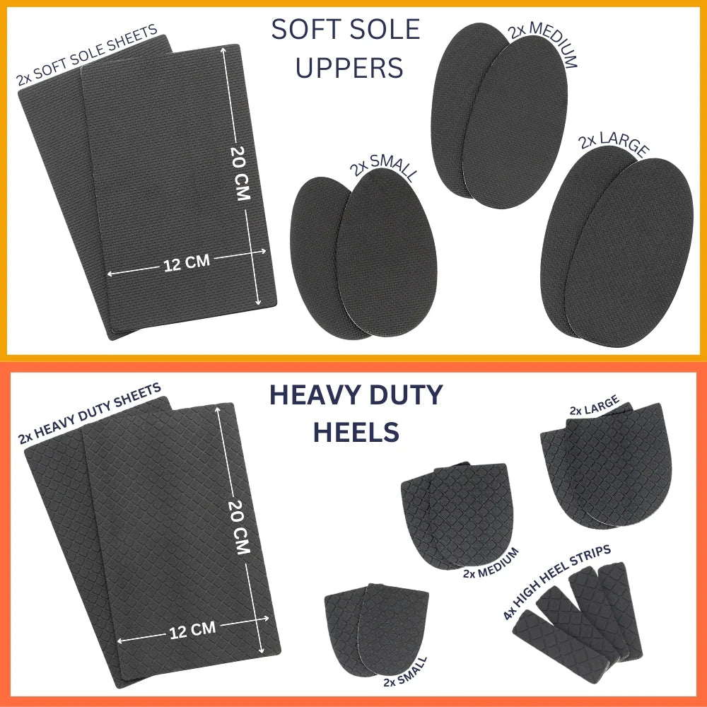Pack of soft sole uppers and heavy duty heel sheets in dark gray sizes