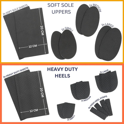 Pack of soft sole uppers and heavy duty heel sheets in dark gray sizes