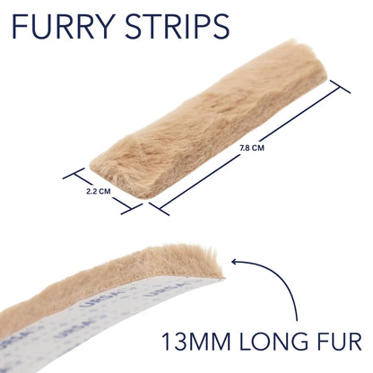 Beige furry adhesive strip, 13 mm long fur, 7.8 cm strip length
