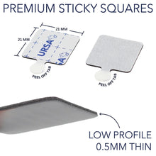 Low-profile 0.5 mm sticky square pad, 21 mm with peel-off tab