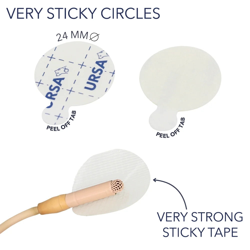 Very Sticky Circles diagram: 24 mm round adhesive pads and peel-off tab
