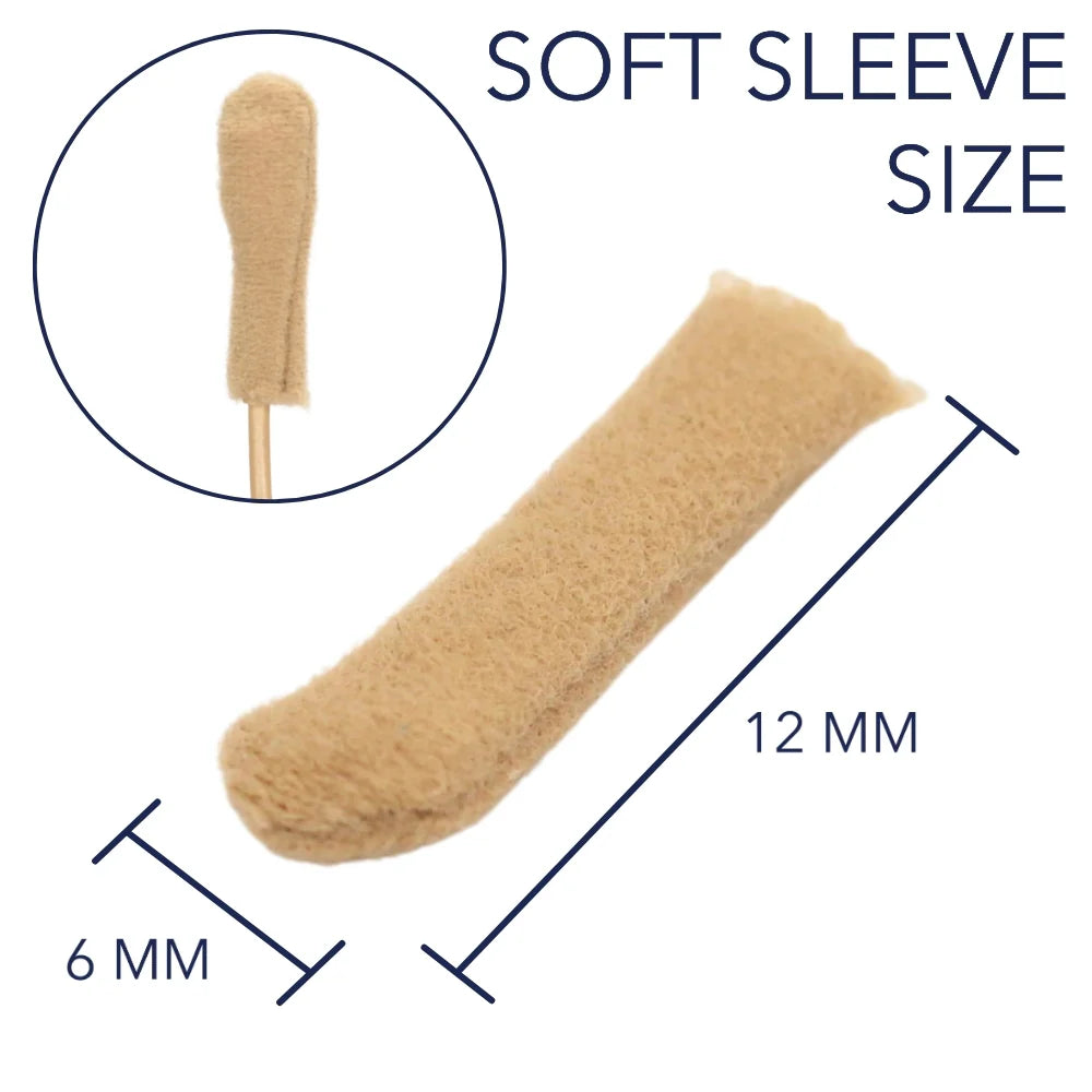 Beige soft sleeve on a stick with size guides