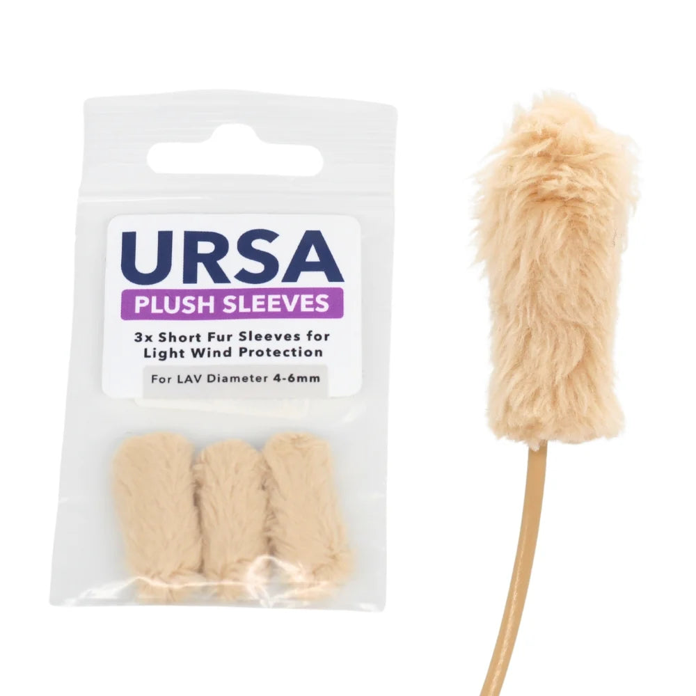 Plush fur microphone sleeves, beige set in pack with one fur-covered sleeve