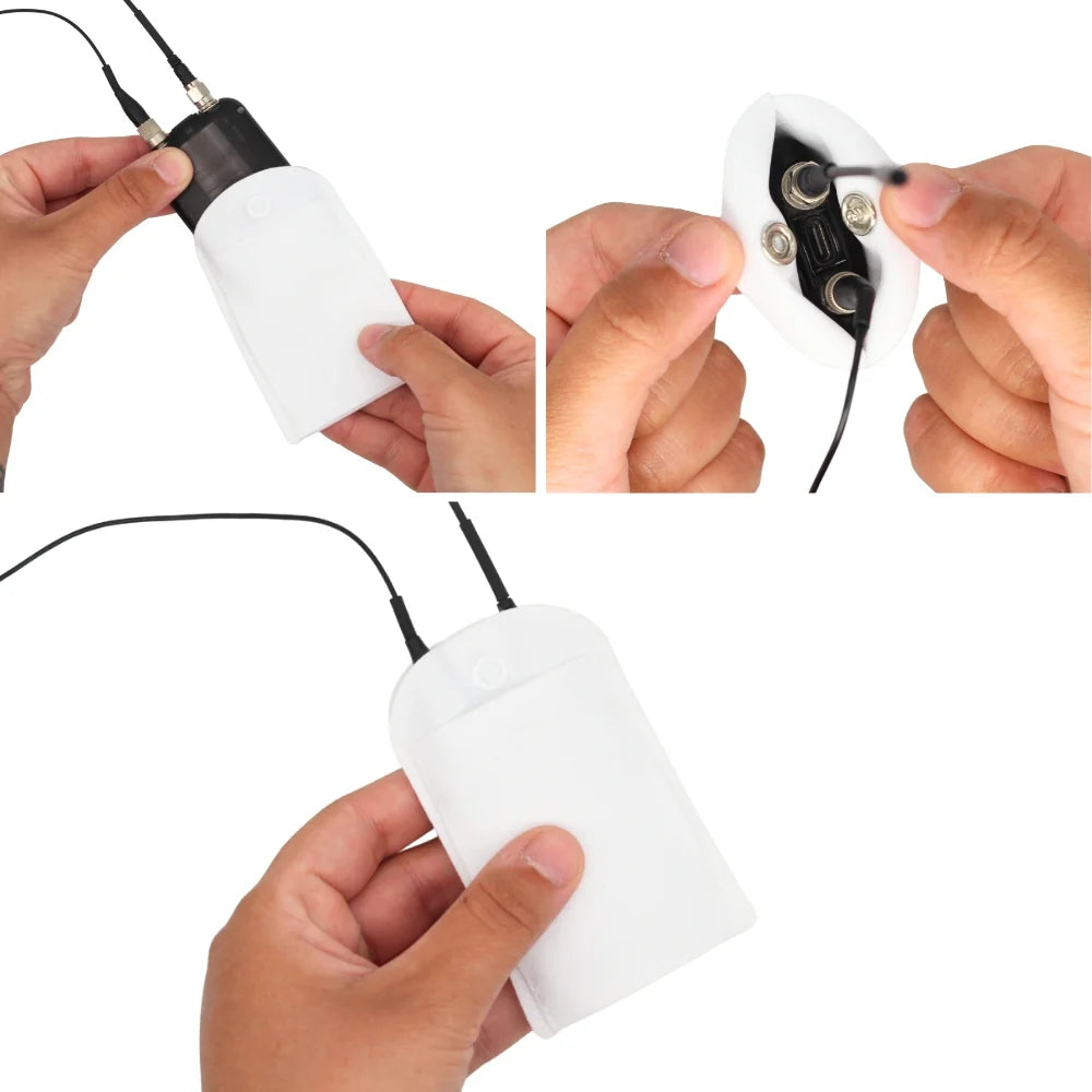 White performance pouch with black lanyard and metal connector