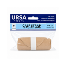 URSA Straps calf strap in beige; soft breathable gripper, sealed in bag.