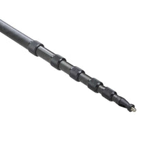 Dark gray boom pole close-up with grip rings and threaded connector tip