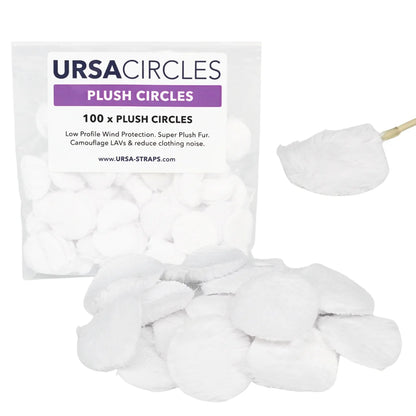 White plush circle wind protection pieces, 100-pack in clear bag