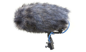 Cinela COSI-L-21 microphone windshield with gray fur and blue mounting clip