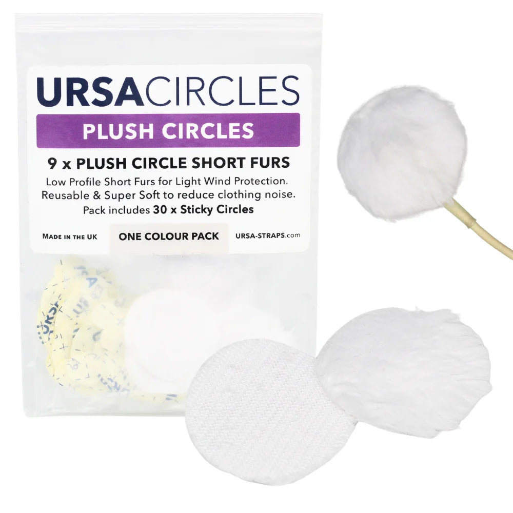 White plush circle short furs, 9-pack in clear bag