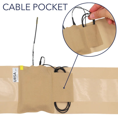 Beige thigh strap pouch with cable pocket and cord loops