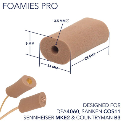 Beige foam lav mic mount with mesh, size 25 x 14 x 9 mm