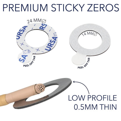 Thin low-profile adhesive zero rings with peel-off tabs, 0.5mm profile