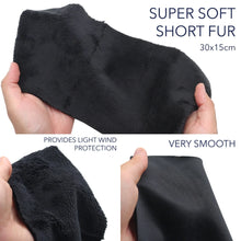 Short plush fur fabric strip, dark charcoal, soft textured surface
