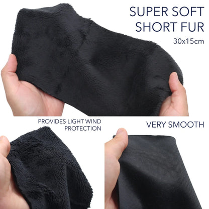 Short plush fur fabric strip, dark charcoal, soft textured surface